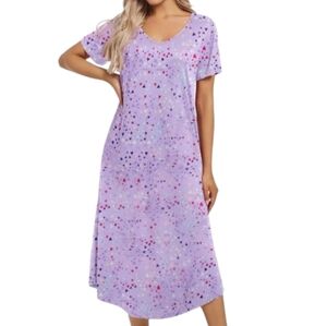 New Nightgown Short Sleeve Night Dress Long Sleepwear Gown with Pockets XL